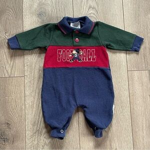 Vintage Healthtex Football Embroidered 0-5m Baby Coverall Romper